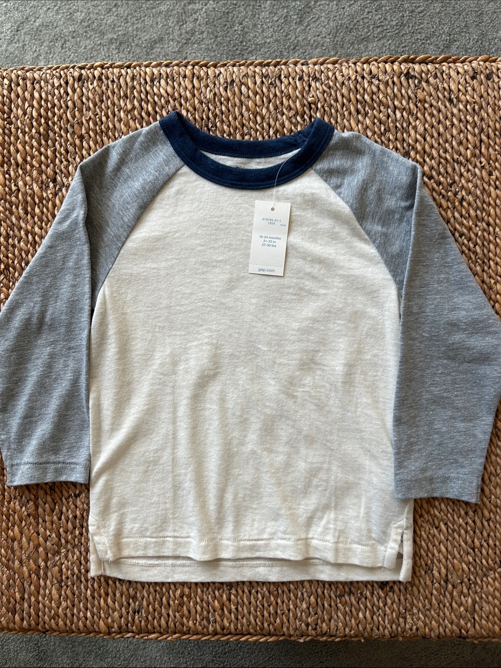 BabyGAP Baseball Raglan Tee - Cream Body with Gray Sleeves